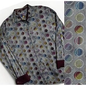 Luciano Visconti Multicolor 3D Circle Geometric Mens Shirt XXL 100% Cotton